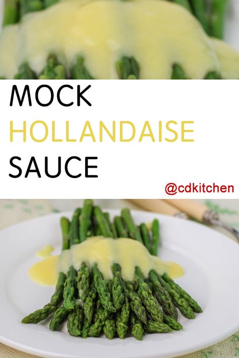 Mock Hollandaise Sauce - Made with sour cream, mayonnaise, lemon juice, prepared mustard | CDKitchen.com Holindaise Sauce, Hollandaise Sauce Uses, Vegan Hollandaise, Blender Hollandaise Sauce, Sauce For Eggs, Recipe With Sour Cream, Hollandaise Sauce Recipe, Blender Hollandaise, Easy Hollandaise