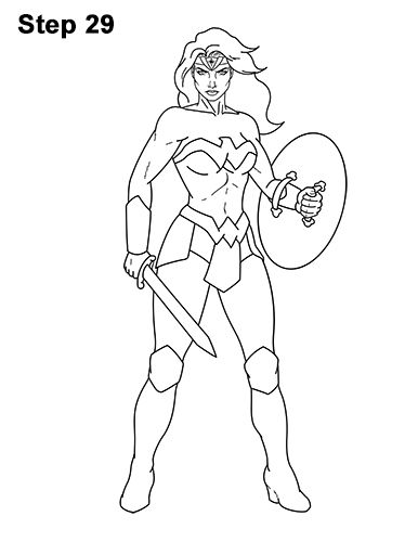 How to Draw Wonder Woman Full Body 29 Draw Wonder Woman, Woman Drawings, Wonder Woman Drawing, Drawings With Meaning, Batman Drawing, Drawing Superheroes, Cartoon Drawing Tutorial, Body Sketches, Woman Sketch