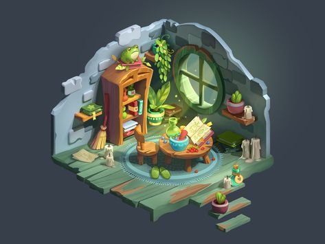 Room of forest healer by Anna Novikova Ville Cyberpunk, Idle Game, Props Concept, 8bit Art, Isometric Art, Isometric Design, Low Poly Art, 3d Modelle, Game Concept Art