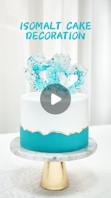 shaniabelle fondant on Instagram: "Isomalt heart cake decoration idea 🩵🤍💛 This heart shaped mold perfectly showcases the look of crystal cracks! Comment below if you like this design 🤗🤗🤗  Heated Isomalt can be shaped into various forms and retains its transparency and shine once cooled.  #edibleart #realisticart #isometricart #tutorial #foodphotography #bluecakes #heartcakes #shaniabellecake #foodphotographyandstyling #reelsinstagram #foodgasm #tasty #dessert #video #inspiration #instagood #reels #cakeart #sugarart #cakeideas #LoveCelebration #BeautifulMoments #fondant #fondantcake" Isomalt Cake Topper, Isomalt Decorations Tutorials, Isomalt Decorations, Heart Cake Decoration, Fondant Cake Tutorial, Heart Cakes, Blue Cakes, Modeling Chocolate, Heart Cake