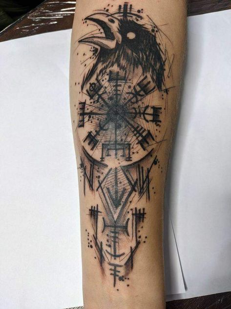 Viking Tattoo Ideas For Women, Viking Compass Tattoo, Viking Tattoos For Men, Crow Tattoo Design, Valkyrie Tattoo, Viking Tattoo Sleeve, Line Tattoo Ideas, Animal Sleeve Tattoo, Sketch Style Tattoos