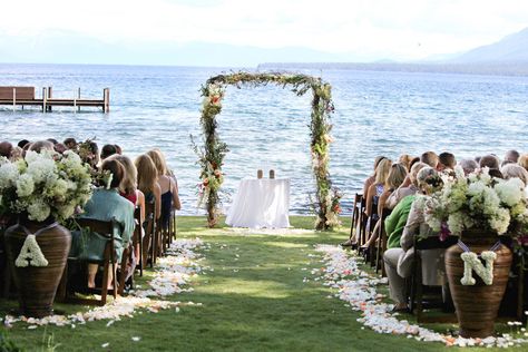 waterfront wedding Lake Side Wedding, Wedding Ceremony Ideas, Lake Side, Lake Tahoe California, Wedding Beach Ceremony, Lakeside Wedding, Lake Tahoe Weddings, Waterfront Wedding, Beach Ceremony