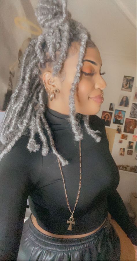 Silver Locs, Witch Spirituality, Faux Locs, Protective Styles, Tattoos And Piercings, Locs, Womens Makeup, Black Hair, Cool Hairstyles