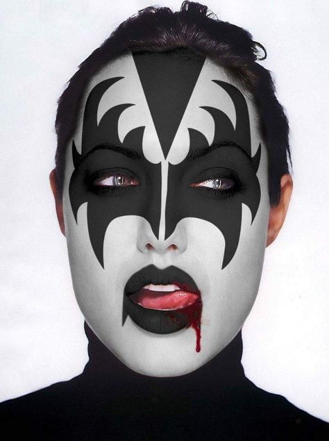 Angelina Jolie Kiss Face Paint, Kiss Band Makeup, Angelina Jolie Kiss, Rock And Roll Makeup, Batman Makeup, Sorceress Art, Kiss Artwork, Kiss Music, High Definition Wallpapers