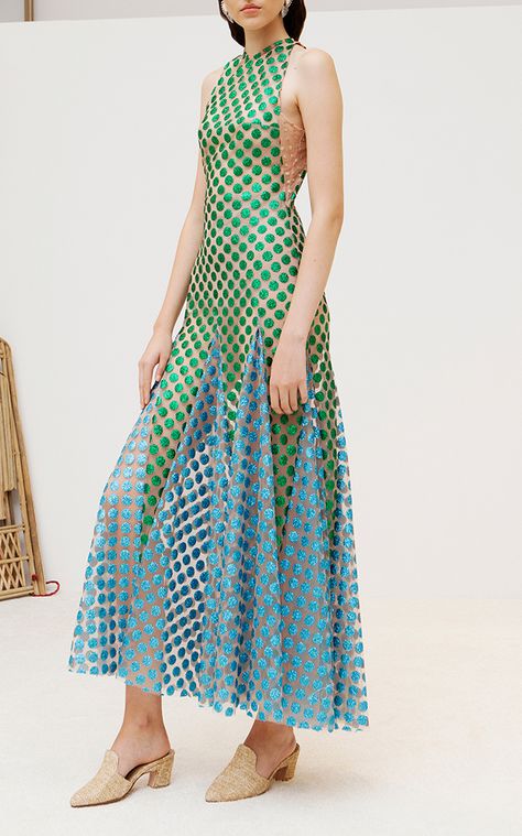 Sandra Mansour, Midi Gown, Midi Summer Dress, Dots Fashion, Polka Dots Fashion, Polka Dot Maxi Dresses, Green Polka Dot, Vogue Italia, Fashion 2018