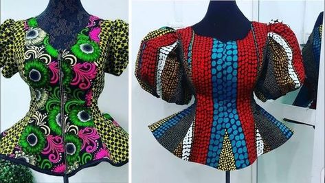 12 Pieces Blouse Ankara, How To Sew Blouse Tutorials, Panel Blouse Ankara, Six Pieces Blouse Ankara Pattern, How To Cut Blouse Step By Step, Six Pieces Blouse Ankara, Peplum Blouse Pattern, Ankara Blouse Styles, Ankara Tops Blouses