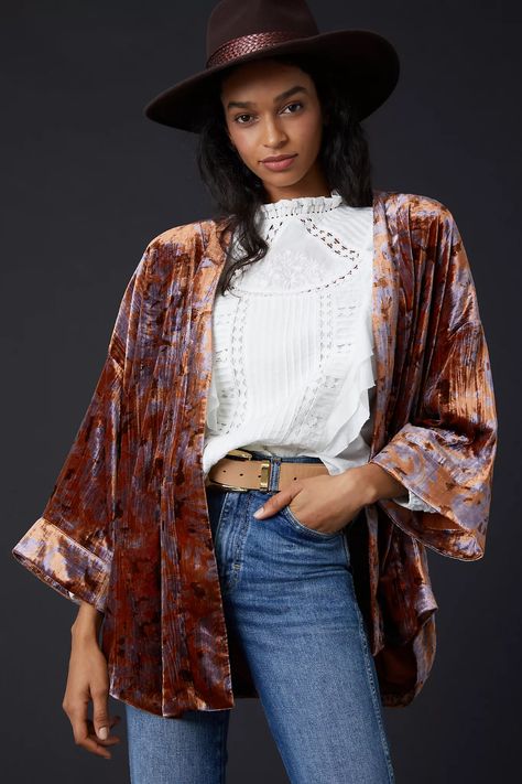 Esme Velvet Kimono Jacket | Anthropologie Wardrobe Sets, Velvet Kimono, Velvet Coat, Anthropologie Jacket, Velvet Jacket, Kimono Jacket, Kimonos, Holiday Outfits, Dress Brands