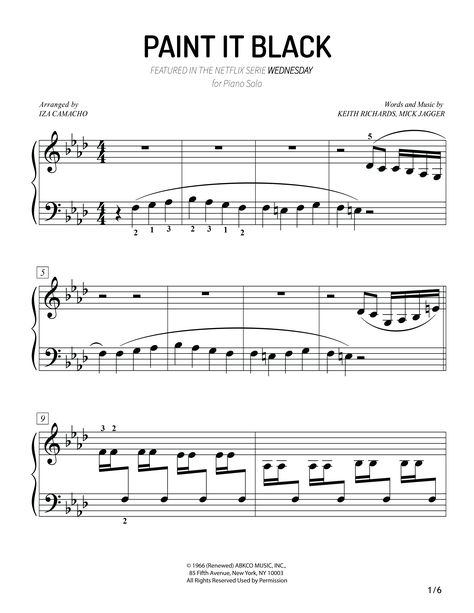 Paint it, Black from Netflix Series "Wednesday" arranged for piano solo. Easy Intermediate level. Play it, easy! Paint It Black, Easy Piano Sheet Music, Easy Piano, Piano Sheet, Netflix Series, Piano Music, Piano Sheet Music, Rolling Stones, Sheet Music