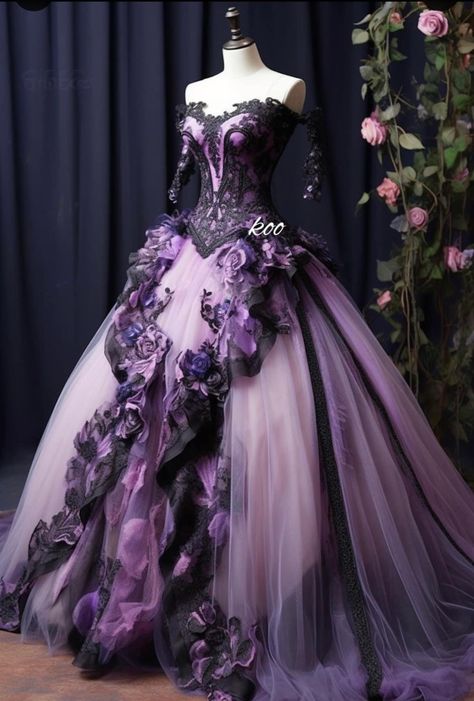 Purple Goth Wedding Dress, Purple And Black Wedding Dresses, Purple Black Wedding Dress, Black Purple Wedding Dress, Purple And Black Wedding Dress, Black And Purple Wedding Dress, Purple Gothic Dress, Purple And Black Wedding, Dark Purple Wedding