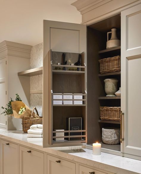 SOPHIE PATERSON on Instagram: “The candle/ diffuser cupboard in my utility room is going to take forever to fill! It’s like a large wine cellar for candles!! Mr P is even…” Functional Laundry Room, Herringbone Kitchen, Sophie Paterson, Vintage Shelving, Laundry Room Ideas, Open Plan Living Room, Boot Room, Laundry Mud Room, Utility Rooms