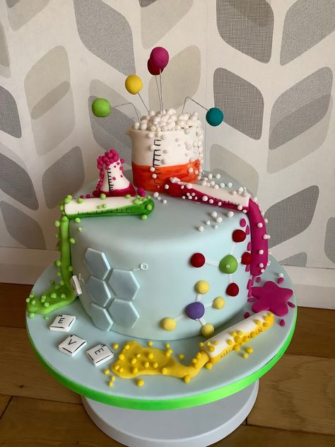 Science Themed Birthday Cake, Scientist Cake, Physics Cake Ideas, Biology Cake Ideas, Science Themed Cake, Science Cake Ideas, Science Birthday Cake, Chemistry Cake, Simple Anniversary Cakes