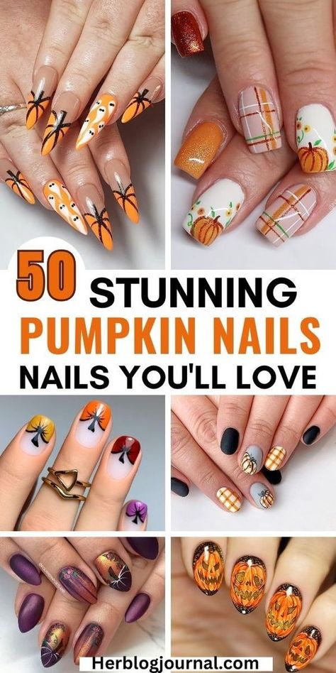 Stunning pumpkin nail designs perfect for Halloween and fall. From easy pumpkin French tips to adorable acrylic fall-themed pumpkin nail art, these ideas will make your nails stand out this season. Easy Halloween Nail Designs, Easy Fall Nail Designs, Easy Halloween Nails Design, Pumpkin Nail Designs, Pumpkin Nail, Pumpkin Nail Art, Halloween Nails Easy, Thanksgiving Nail Art, Halloween And Fall