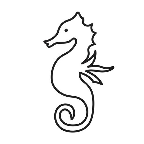 Seahorse Drawing Easy, Sea Horse Drawing Easy, Sea Life Outlines, Sea Horse Tattoo Simple, Sea Animal Outline, Sea Creatures Outline, Sea Horse Tattoo, Seahorse Outline, Sea Horse Line Drawing