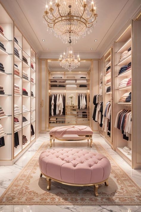 Dream Closet Design Small Space, Dream Wardrobe Aesthetic, Pink Dressing Room, Walk In Closet Luxury, Bedroom Layouts For Small Rooms, Pink House Interior, Gorgeous Closet, Dream Closet Design, Luxury Closets Design