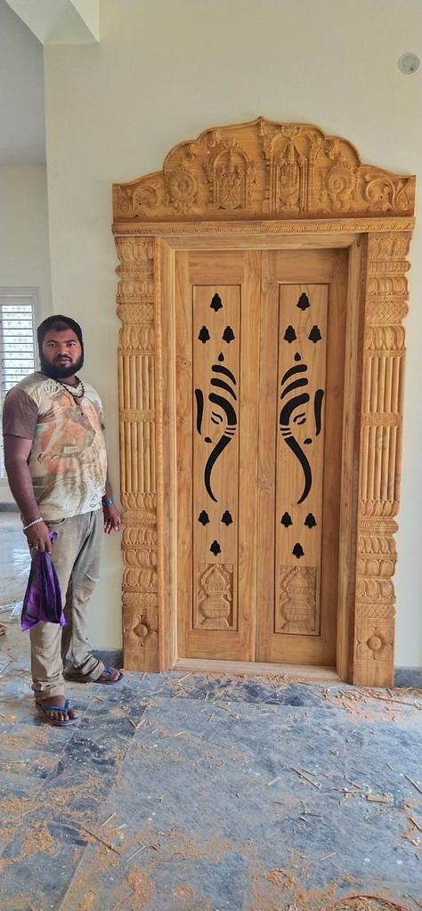 Puja Room Single Door Design, Simha Dwaram Door Designs, Poja Room Door Design Wood, Pooja Room Front Door Design, Puja Room Door Design Wood, Main Door Vasakal Design, Puja Room Doors, Pooja Room Single Door Design, Puja Room Door Design Indian