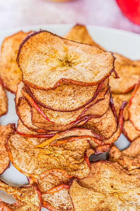 Air Fryer Apple Chips (with cinnamon!) — Low Carb Quick Air Fry Rice, Veggie Air Fryer Recipes, Air Fryer Apple Cinnamon, Veggie Air Fryer, Canned Fruit Recipes, Apple Chips Dehydrator, Air Fryer Apple Chips, Air Fryer Apples, Low Carb Air Fryer Recipes