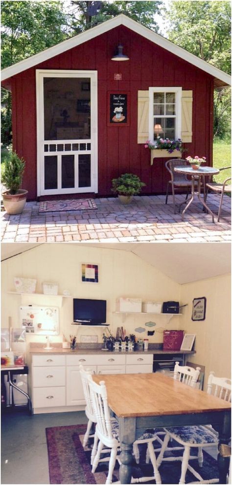 Top 80 Gorgeously Comfortable She Sheds and Backyard Tiny Houses Tiny Shed Ideas, Backyard Tiny House, Home Art Studios, Shed Guest House, Sheds Ideas, Backyard Art Studio, Red Shed, Studio Shed, Shed To Tiny House