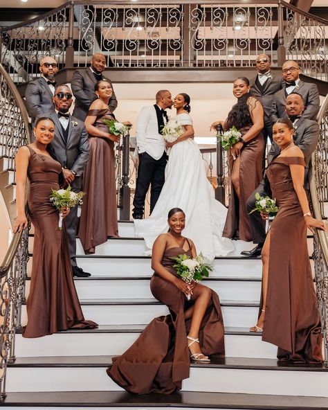 Picture perfect😍 you can trust us to capture and deliver luxury ALWAYS!!💯 #jopstudios #wedding #inspo #explore #weddinginspo #brown #theme Wedding Light Brown Theme, Brown Wedding Party Attire, Coffee Brown Wedding Theme, Brown Aesthetic Wedding, Chocolate Brown Wedding Theme, Shades Of Brown Wedding, Brown And Black Wedding, Brown Bridal Party, Brown Themed Wedding