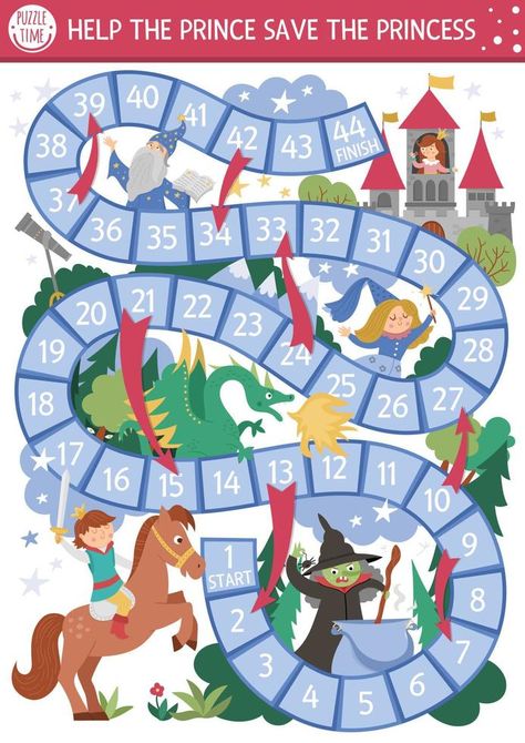 Castle Theme Classroom, Witch Dragon, Fairy Games, Fairy Tale Activities, Christmas Board Games, Dots Game, Summer Camp Activities, Printable Board Games, Kids Help