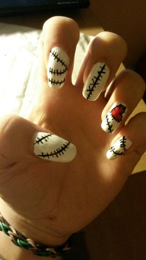 Vixx - Voodoo doll nail Art by Jade Black Voodoo Doll Nail Art, Zombie Nails Acrylic, Skelanimals Nails, Voodoo Nails Design, Mail Art Short Nails, Ruby Gloom Nails, Nail Ideas Simple Design, Voodoo Doll Nails, Teeth Nails Art