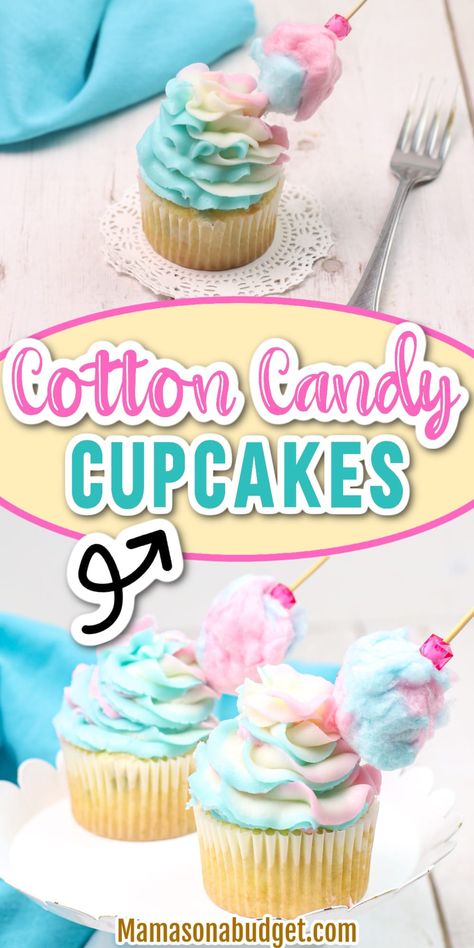 Cotton Candy Frosting Recipe, Cotton Candy Recipe, Cotton Candy Cupcakes, Cotton Candy Cakes, Candy Cupcakes, Delicious Cupcakes Recipes, Summer Cupcakes, Fun Cupcake Recipes, Cupcake Decorating Tips