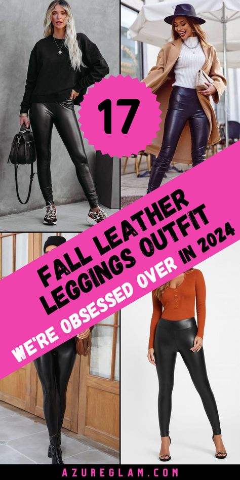 Get inspired by 17 fall leather leggings outfits for 2024, where casual meets dressy in a collection of stylish looks. Featuring black and brown faux leather options, these outfits are perfect for work, parties, or even a night out. Pair your black faux leggings with a tailored jacket for a polished office look, or go casual with a chunky knit for those cooler fall days. These outfits are designed to be both fashionable and functional. Leather Leggings For Fall, Looks With Faux Leather Leggings, Black Faux Leggings Outfit, Faux Leather Work Outfit, Outfit Ideas With Faux Leather Leggings, Black Leather Pants Outfit Casual Winter, How To Style Black Leather Leggings, Pleather Leggings Outfit Fall, Leather Pants And Boots Outfits