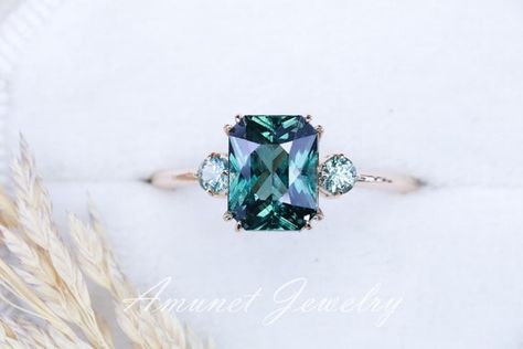 Cushion Teal Sapphire Ringengagement Ring Green Sapphire | Etsy Sapphire Ring Engagement, Teal Sapphire Ring, Green Montana, Green Sapphire Ring, Sapphire Wedding Band, Teal Sapphire, Green Cushions, Sapphire Wedding, Montana Sapphire