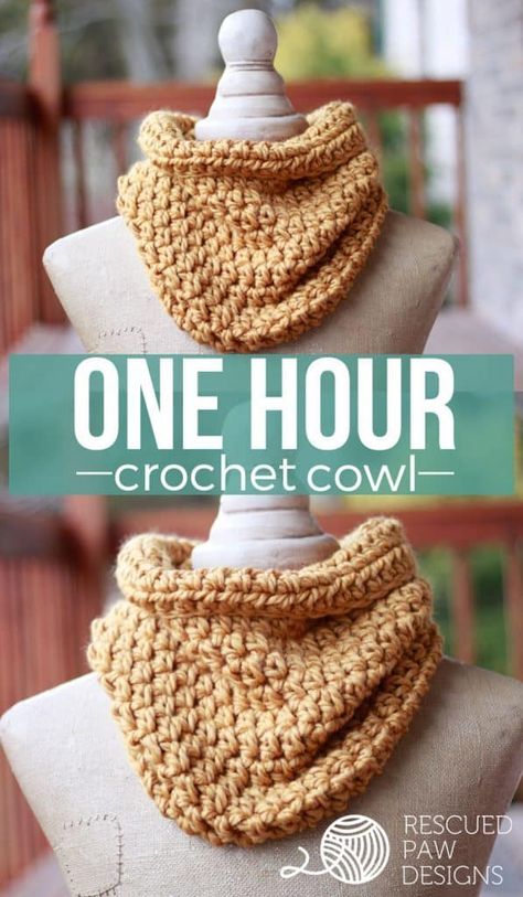 2 Hour Crochet Projects, Wool Crochet Projects, 1 Hour Crochet Projects Easy Patterns, One Hour Crochet Projects, Cowl Crochet Pattern Free, Crochet Snood Pattern, Crochet Cowl Pattern Free, One Hour Crochet, Cowl Neck Crochet