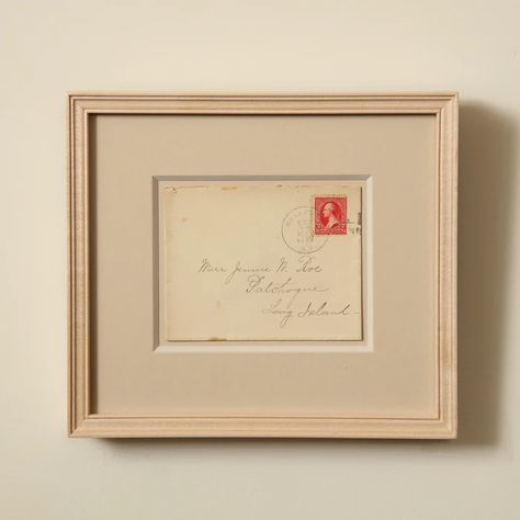 Maple framed Jennie Roe envelope c.1897 | Copper Beech Framed Letters Handwritten, Framing Fabric, Unique Framing, Copper Beech, Photobooth Pictures, Guest Bedroom Decor, Wallpaper Interior, Framed Postcards, Inspiration Wall