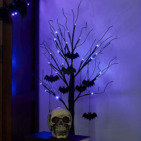 #ad Amazon.com: PEIDUO 2FT Halloween Black Tree Battery Powered with 24 Purple Lights and 8 Bats Ornaments Light Up Bonsai Tree for Halloween Indoor Tabletop Decoration: Home & Kitchen Black Halloween Tree, Halloween Tree Ornaments, Halloween Tree Decorations, Unique Halloween Decorations, Haunted Tree, Halloween Lights Decorations, Purple Lights, Pumpkin Ornaments, Halloween Decor Diy