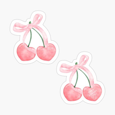 Coquette Cherry, Pink Stickers, Digital Products, Sticker Sheets, Cherry, Valentines, Collage, For Sale, Pink