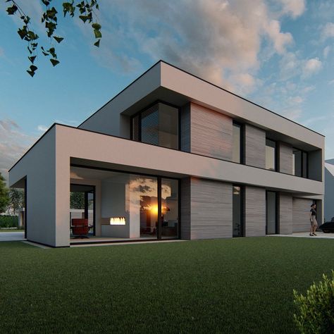 Modern white villa in Venray, a striking example of contemporary architecture..#exterior beauty #modernhomedesign #homedesignlove #outdoorbeauty #homedesigninspo 3d House Plans, Contemporary House Exterior, Modern Contemporary Homes, Modern Exterior House Designs, Architecture Model House, Model House Plan, House Outside Design, House Front Design, Contemporary House Design