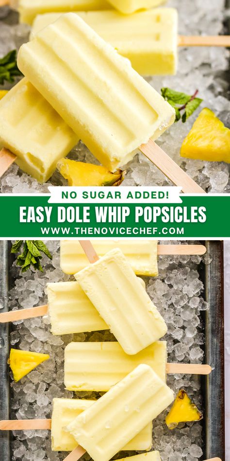 Dole Whip Popsicles, Popcicles Recipes, Pineapple Popsicles, Frozen Fruit Bars, Healthy Popsicle Recipes, Coconut Popsicles, Healthy Popsicles, Fruit Pops, Homemade Popsicles