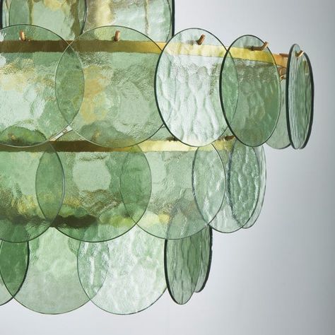 Green Glass Chandelier, Colourful Chandelier, Living Room Lighting Ideas Ceiling, Coloured Chandelier, Green Chandelier, Tiered Chandelier, Metal Ceiling Lighting, Tier Chandelier, زجاج ملون