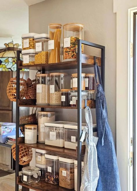 Maximize your kitchen's potential with pantry open shelves! Embrace the beauty of organized chaos as you display jars, spices, and essentials in style. Elevate your cooking experience with easy access to everything you need, creating a functional and visually stunning culinary space. Pantry Open Shelves, Kitchen Without Pantry, Pantry Shelving Units, Pantry Solutions, No Pantry, No Pantry Solutions, Open Pantry, Pantry Shelving, Appliances Storage