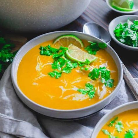 Thai Buttercup Squash Soup - Running to the Kitchen® Buttercup Squash Soup Recipe, Buttercup Squash Soup, Buttercup Squash, Squash Soup Recipe, Kabocha Squash, Delicata Squash, Fresh Turmeric, Red Curry Paste, Squash Soup