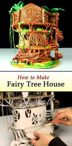 DIY Fairy Tree House, DAS Paper Clay Fairy House. Hello, in this tutorial I show you how to make Fairy Tree House Lamp from Dry Air Clay (or Modeling Clay or Polymer Clay). It’s fun to make and you can use it as a decoration, or you can even turn it into a lamp by adding some battery operated LED candle lights. This is a great way to teach children about recycling and also stimulate their creativity and imagination. Diy Air Dry Clay Fairy House, Air Dry Clay Fairy House Tutorial, Fairy House Lamp, Polymer Clay Fairy House Diy, Polymer Clay Fairy Tutorial, Das Clay Ideas Tutorials, Polymer Clay House Miniature, Polymer Clay Home Decor Diy, Fairy Doors Diy How To Make