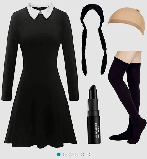 Black Knee Socks, Halloween Costumes For Sale, Long Sleeve Black Dress, New Halloween Costumes, Black Collared Dress, Halloween Costumes For Women, Sleeve Black Dress, Halloween Wigs, Peter Pan Collar Dress