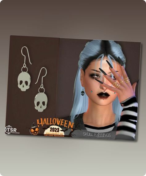 Sims 4 Accessory CC: Skull Earrings By Playerswonderland Sims 4 Earring Cc, Gaming Earrings, Sims 4 Cc Goth, Sims Accessories, Sims 4 Cc Download, Goth Accessories, Model Nails, Diamond Dress, Best Sims