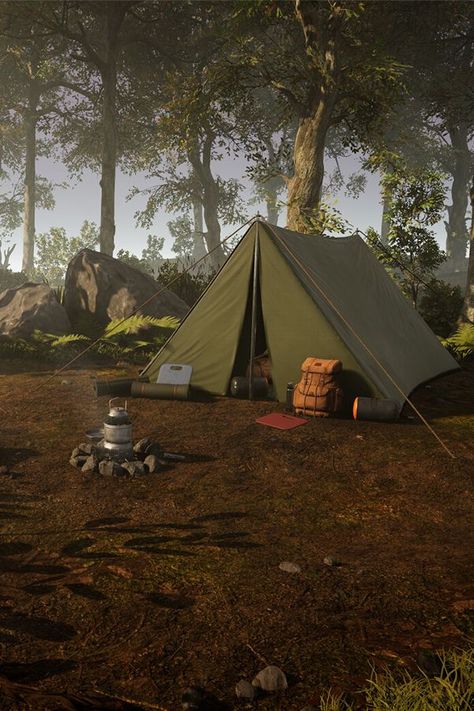 Embark on your #WeekendAdventure with Axel Loreman’s “Forest Camp,” a #realtime #campsite scene made using #SpeedTree, #Maya, #ZBrush, #SubstanceDesigner, #SubstancePainter, #UnrealEngine, and #Photoshop.  #ArtistSpotlight #Environment #Landscape #River #Tree #Vegetation #Foliage #Nature #GetOut #Allegorithmic #UE4 #3D #Render #Adobe #Pixelogic #Autodesk #Forest #GameArt #Camping Earthy Wallpapers, Mundo Hippie, Camping Images, Zelt Camping, Forest Camp, Camping Inspiration, Camping Vibes, Camping Aesthetic, Camping Photography