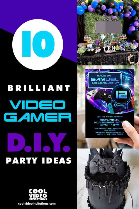 Video Gamer Birthday Party Ideas that your guests will love! Get ready to wow your guests with these awesome Video Gamer birthday party ideas. Save yourself valuable time and money by following these wonderful invitation and decor options. Gamer Birthday Party Ideas, Gamers Party Ideas, Video Game Birthday Party Decorations, Gamer Birthday Party, Video Game Party Decorations, 10th Birthday Invitation, Video Games Birthday Party, Outside Games, Gamer Birthday