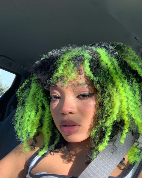 Green Hair Dye Black Women, Neon Green Hair, Color Block Hair, Dark Green Hair, Dyed Curly Hair, Split Dyed Hair, Concert Ideas, Girl Hair Colors, Ramona Flowers