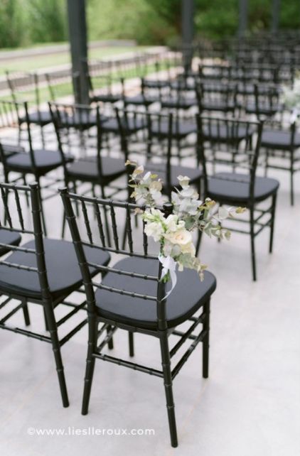 All Seating — 876 Events & Rentals Wedding Ceremony Ideas Black And White, Flowers For Chairs At Wedding, Elegant Wedding Chairs, Wedding Ceremony With Black Chairs, Elegant Wedding Ceremony Outdoor, Black Outdoor Wedding Decor, Wedding Ceremony Black Chairs, Black Chair Wedding Ceremony, Modern Wedding Aisle Decor