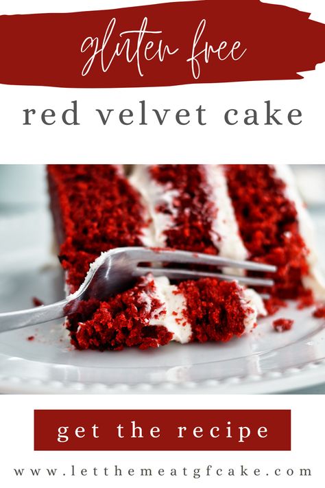 This gluten free red velvet cake is so soft, moist and tender with the most beautifully delicious cream cheese frosting. If you don't think you like red velvet cake, try this one. You'll change your mind the second that first bite hits your lips. Red Celvet Cake, Gluten Free Red Velvet Cake Recipe, Gluten Free Red Velvet Cupcakes, Gluten Free Red Velvet Cake, Red Velvet Cheesecake Cake, Gluten Free Cake Recipe, Red Velvet Cake Recipe, Gluten Free Flour Blend, Delicious Cream