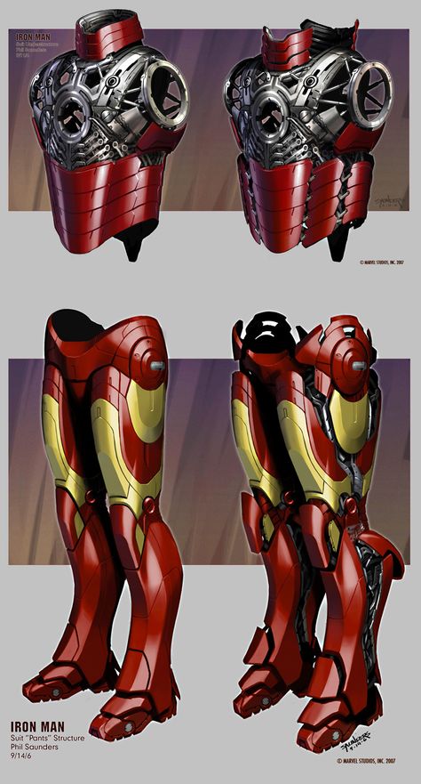 Iron Man suit design by Phil Saunders Iron Man Suit Design, Iron Man Costume, Iron Man Cosplay, Armadura Cosplay, Ironman Costume, Film Marvel, Iron Man Wallpaper, Iron Man Art, Iron Man Suit