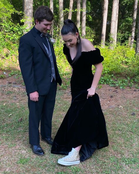 Prom Dress With Converse High Tops, Prom Sneakers Outfit, Sneakers With Prom Dress, Prom Dress And Converse, Prom Dress With Converse, Prom Dresses With Sneakers, Prom Converse, Dress With Jordans, Knee High Converse