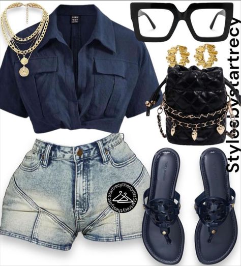 Cute Fashion Outfits Summer, Summer Cruise Outfits Black Woman, Brunch Outfit Black Woman Spring Casual, Concert Outfit Black Women Summer, Shorts And Sandals Outfit, Jean Shorts Outfit Black Women, Cute Short Outfits, Shorts Outfits Casual, Outfit Black Women