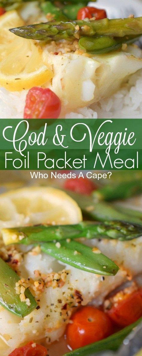 Camping Meals Foil Packets, Grilled Cod, Pollock Fish Recipes, Foil Pack Meals, Foil Dinners, Foil Packet Meals, Foil Packet, Lean And Green Meals, Cod Recipes