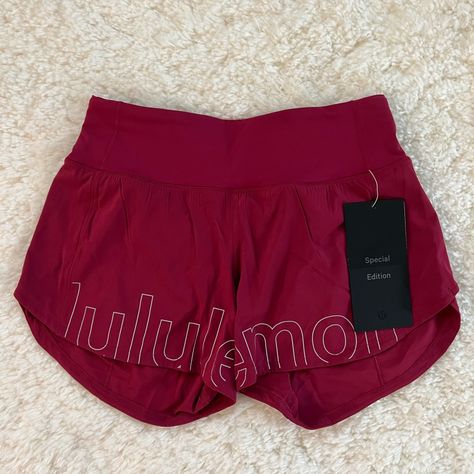 New Color ; Pomegranate/Silver Reflective Designed For Running Lightweight, Swift Fabric(Click To Expand) Mid Rise, 4" Length Lulu Wishlist, Lululemon Outfit Fashion, Lulu Preppy, Fsu Gameday, Sporty Fits, White Biker Shorts, Lulu Outfits, Athletic Shorts Women, Athletic Tops