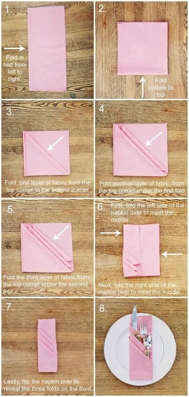 How To Fold Napkins, Napkin Folding Tutorial, Fold Napkins, Hadiah Diy, Tafel Decor, Pink Napkins, Napkin Folding, How To Fold, Cloth Napkin